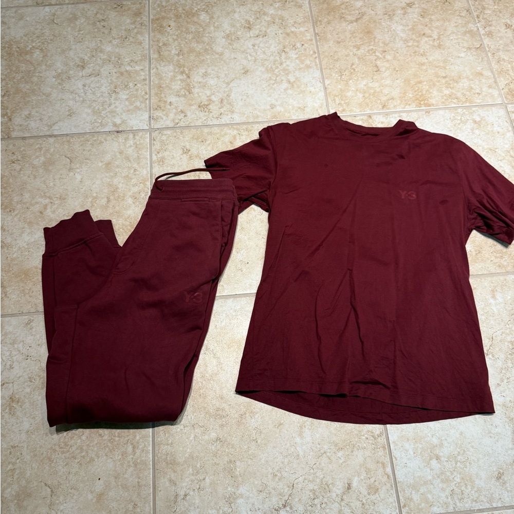 Y-3 Deep Red T-Shirt and Pants Set